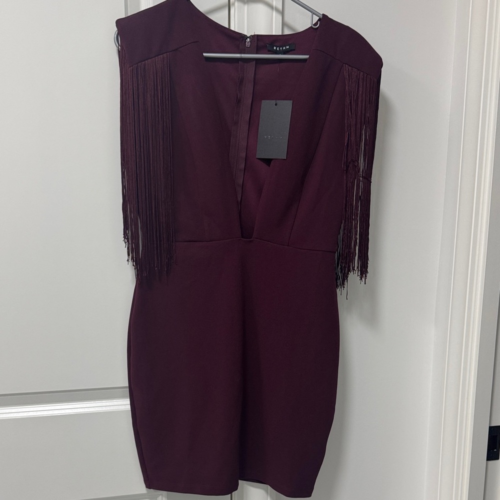 Burgundy Fringe Mini Dress by Bebe